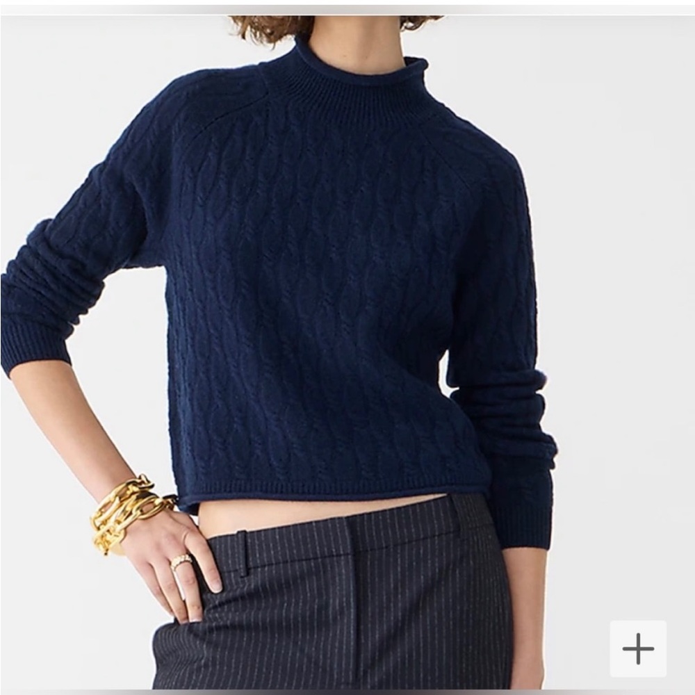 J.Crew 100% Cashmere shrunken cable-knit cropped roll neck sweater